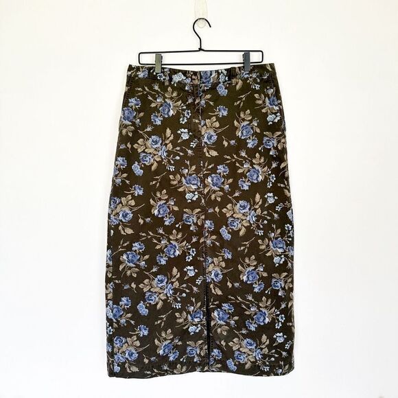 Eddie Bauer Women’s 90’s Moody Blue Floral Cotton Denim Midi Skirt With Middle S - Picture 1 of 10